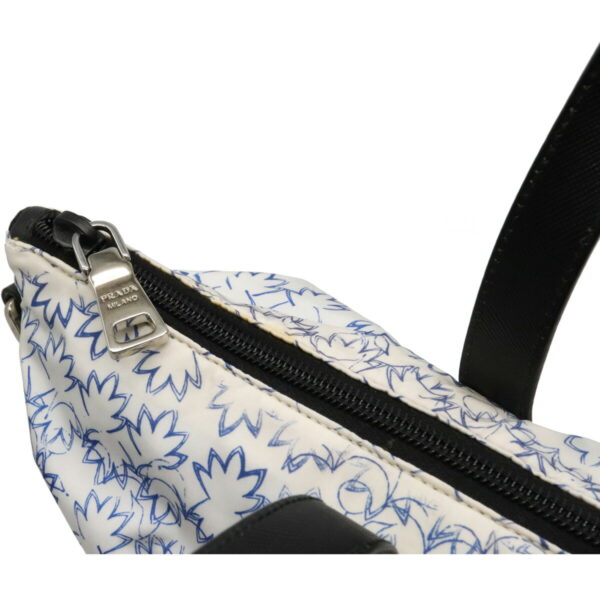 12150659 5 Prada Flower Print Floral Nylon 2WAY Shoulder Bag Blue White