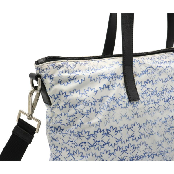 12150659 6 Prada Flower Print Floral Nylon 2WAY Shoulder Bag Blue White