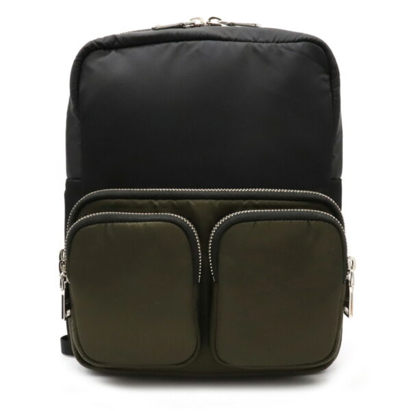 12150704 Prada Tessuto Pocket Nylon Leather Backpack Nero Black Khaki Green