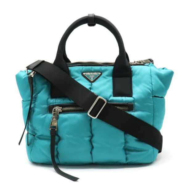 12150984 Prada Tessuto Bomber Nylon 2WAY Shoulder Bag Turquoise Blue