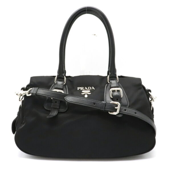 12151144 Prada Nylon Leather 2WAY Shoulder Bag Nero Black