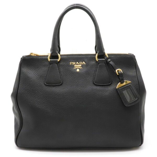 12151384 Prada Vit Daino Leather W Zip 2WAY Shoulder Bag Nero Black