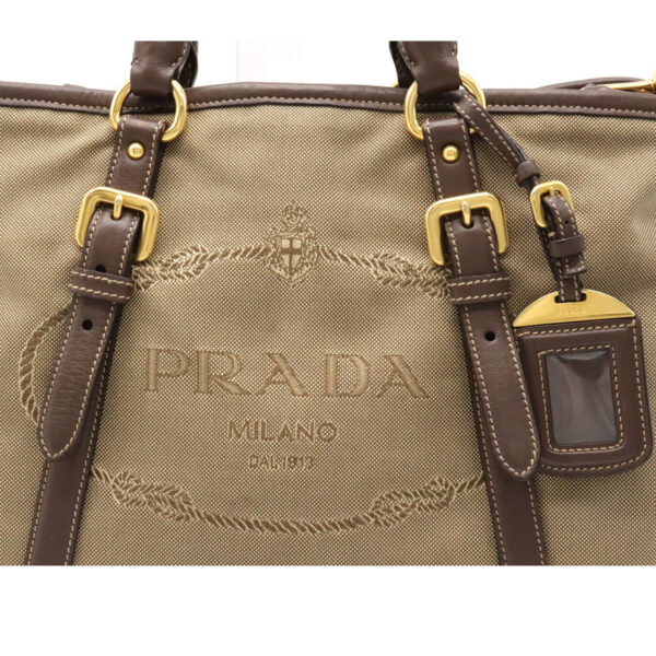 12151433 8 Prada Logo Jacquard 2WAY Shoulder Bag Corda Beige Brown