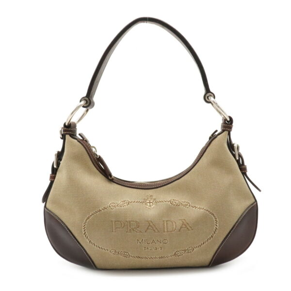 12151467 Prada Jacquard Leather Shoulder Bag Corda Khaki Brown