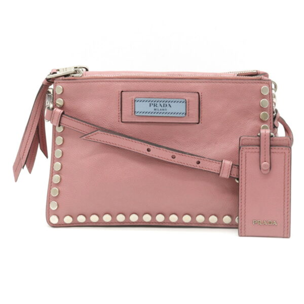 12160452 Prada Etiquette Studded Leather 2WAY Shoulder Bag Pink