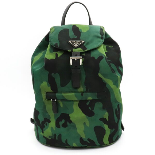 12160658 Prada Camouflage Nylon Leather Backpack Green Multicolor