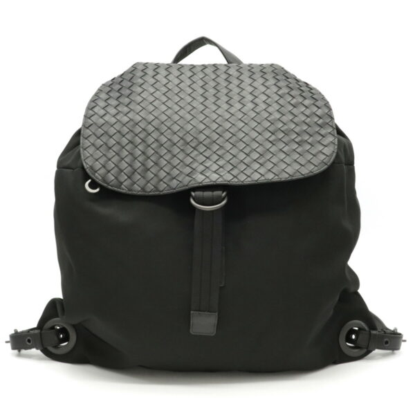 12170442 1 Bottega Veneta Intrecciato Backpack Rucksack Nylon Leather Black