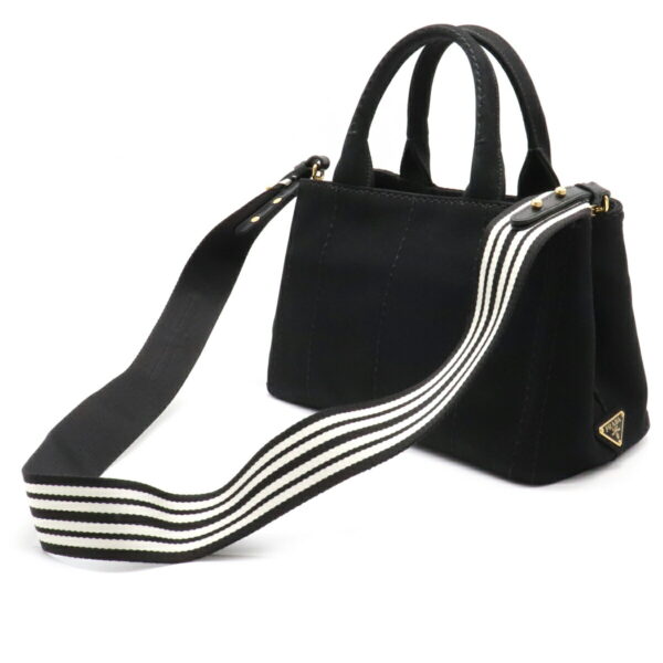 12170811 1 Prada Canapa Striped Canvas 2WAY Shoulder Bag Nero Black