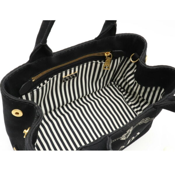 12170811 4 Prada Canapa Striped Canvas 2WAY Shoulder Bag Nero Black