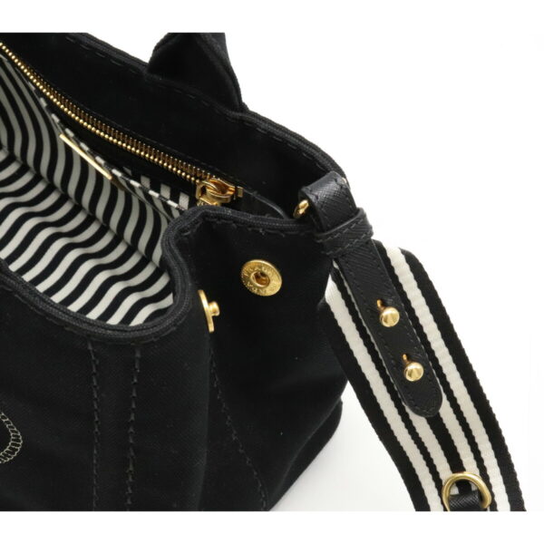 12170811 5 Prada Canapa Striped Canvas 2WAY Shoulder Bag Nero Black