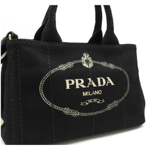 12170811 7 Prada Canapa Striped Canvas 2WAY Shoulder Bag Nero Black