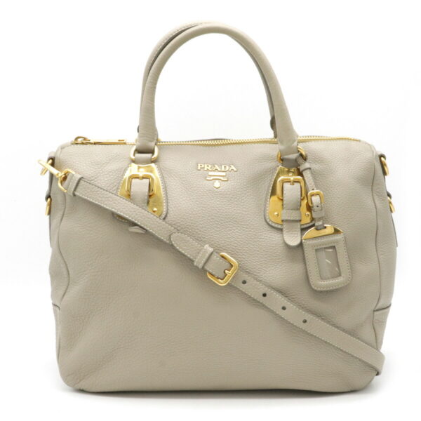 12180130 1 Prada Leather 2WAY Shoulder Bag Sand Greige