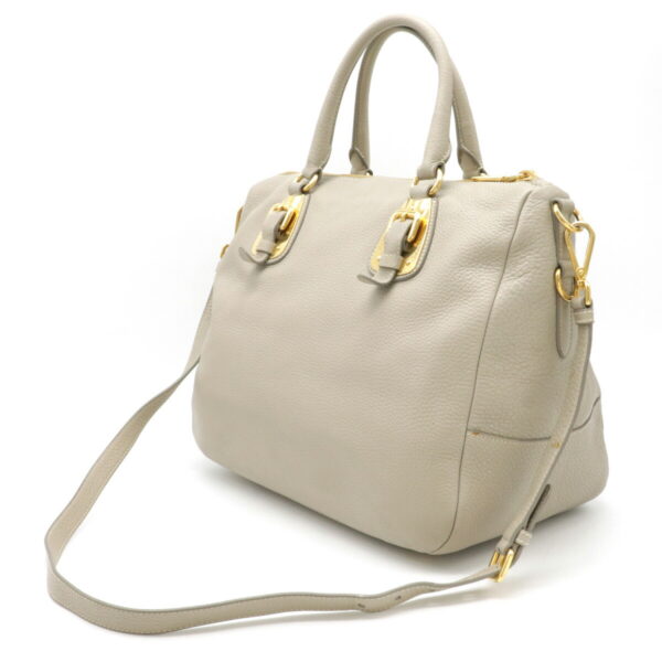 12180130 2 Prada Leather 2WAY Shoulder Bag Sand Greige