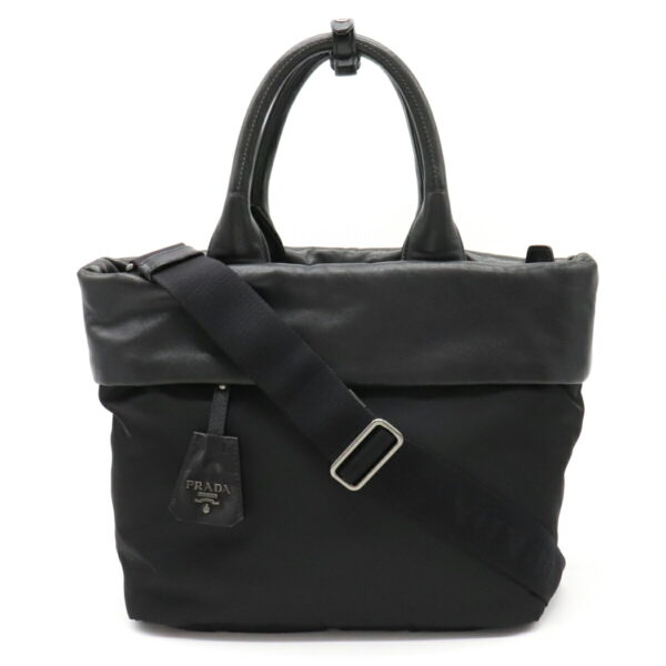 12180864 Prada Nylon Leather 2WAY Shoulder Bag Black