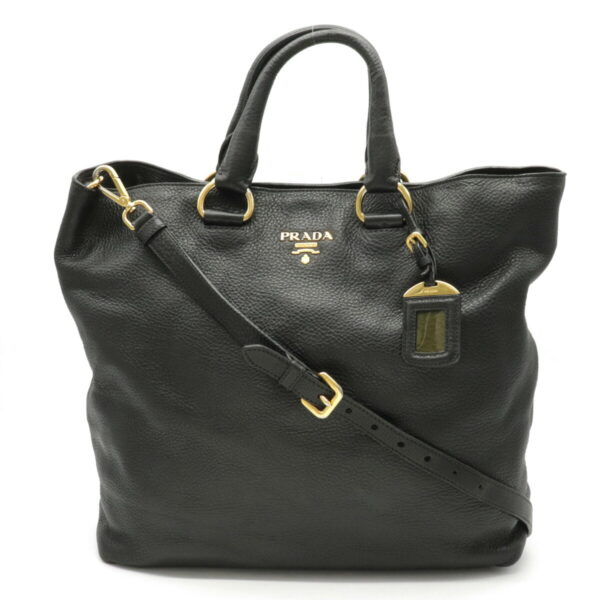 12190222 Prada Leather 2WAY Shoulder Bag Nero Black