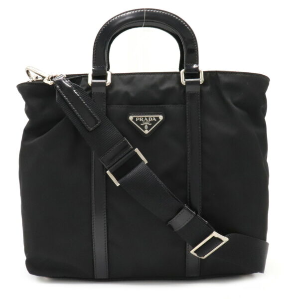 12200402 1 Prada Nylon Patent Leather 2WAY Shoulder Bag Nero Black