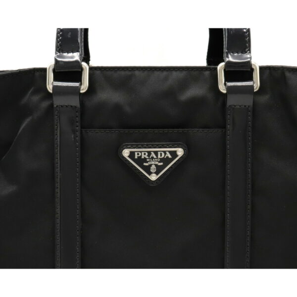 12200402 9 Prada Nylon Patent Leather 2WAY Shoulder Bag Nero Black