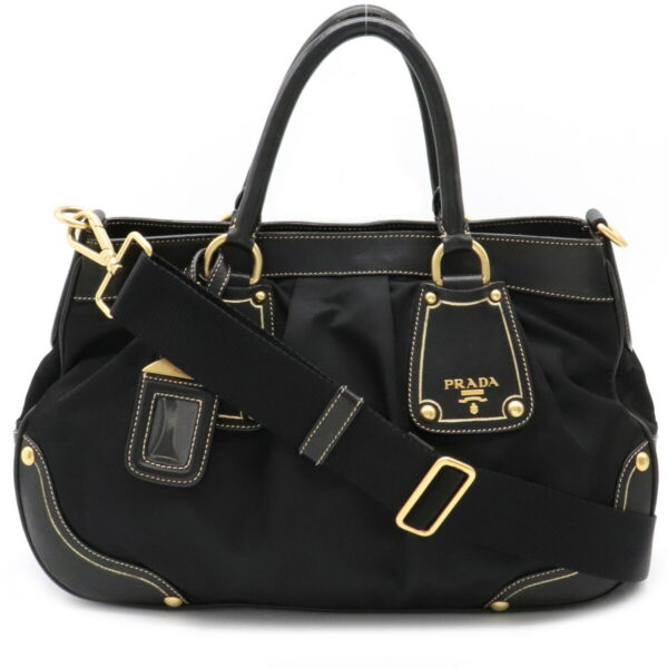 12201092 1 Prada Nylon Leather 2WAY Shoulder Bag Black