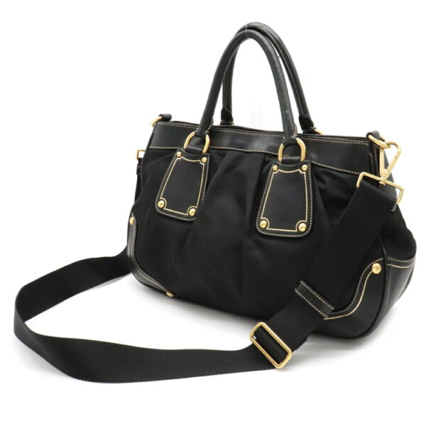 12201092 2 Prada Nylon Leather 2WAY Shoulder Bag Black