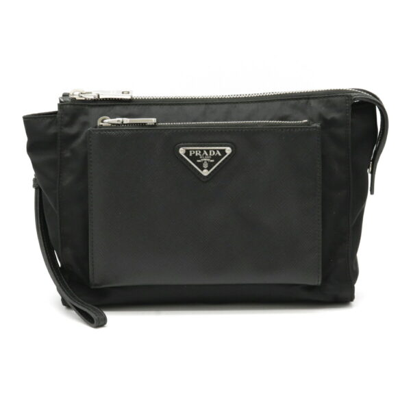 12210346 1 Prada Nylon Saffiano Leather Clutch Bag Nero Black