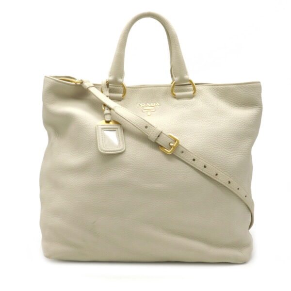 12210526 1 Prada Soft Calf Leather 2WAY Shoulder Bag Talto Off White