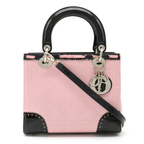 12210544 1 Christian Dior Lady Dior Handbag 2WAY Leather Enamel Pink Black