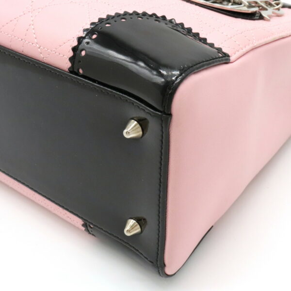 12210544 3 Christian Dior Lady Dior Handbag 2WAY Leather Enamel Pink Black