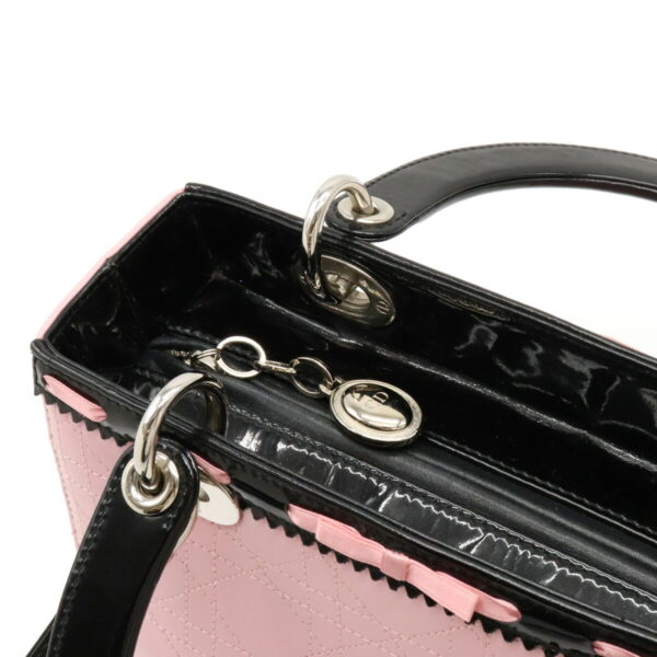 12210544 6 Christian Dior Lady Dior Handbag 2WAY Leather Enamel Pink Black