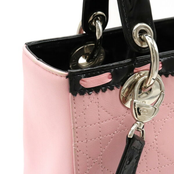 12210544 7 Christian Dior Lady Dior Handbag 2WAY Leather Enamel Pink Black