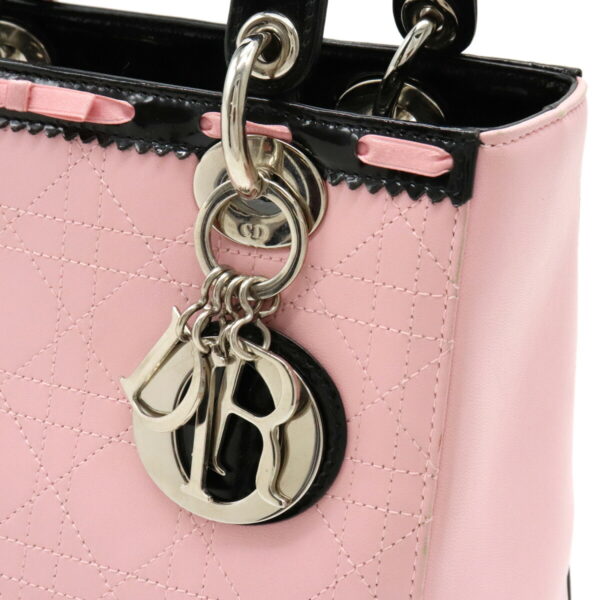 12210544 8 Christian Dior Lady Dior Handbag 2WAY Leather Enamel Pink Black