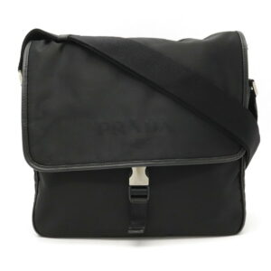 12211211 1 Prada Gathered Shoulder Bag Nylon Leather Black