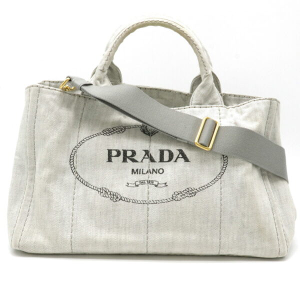 12211277 1 Prada Canapa 2WAY Shoulder Bag Denim Bianco Light Gray