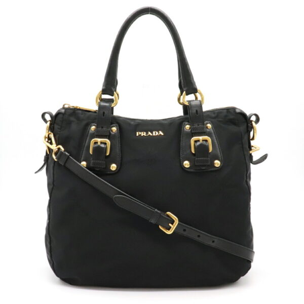 12220243 1 Prada Jacquard Nylon Leather 2WAY Shoulder Bag Nero Black