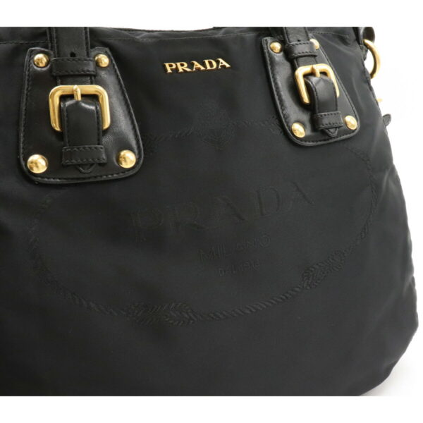 12220243 9 Prada Jacquard Nylon Leather 2WAY Shoulder Bag Nero Black