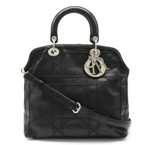 12220388 1 Christian Dior Granville Cannage Handbag 2WAY Leather Black