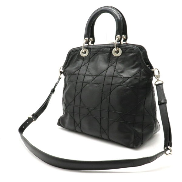 12220388 2 Christian Dior Granville Cannage Handbag 2WAY Leather Black