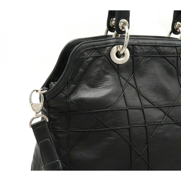 12220388 7 Christian Dior Granville Cannage Handbag 2WAY Leather Black