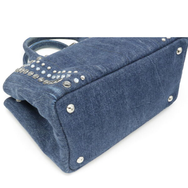 12220792 3 Prada Canapa Bijou Studded Denim 2WAY Shoulder Bag Blue