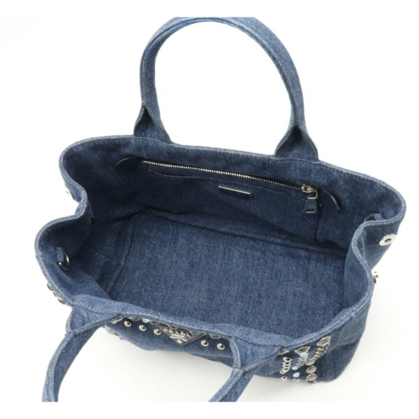 12220792 4 Prada Canapa Bijou Studded Denim 2WAY Shoulder Bag Blue