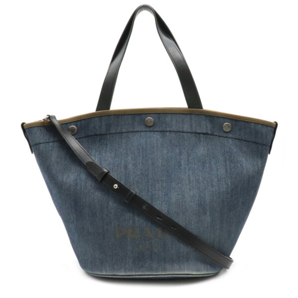 12230260 2 Prada Denim Leather 2WAY Shoulder Bag Blue Khaki