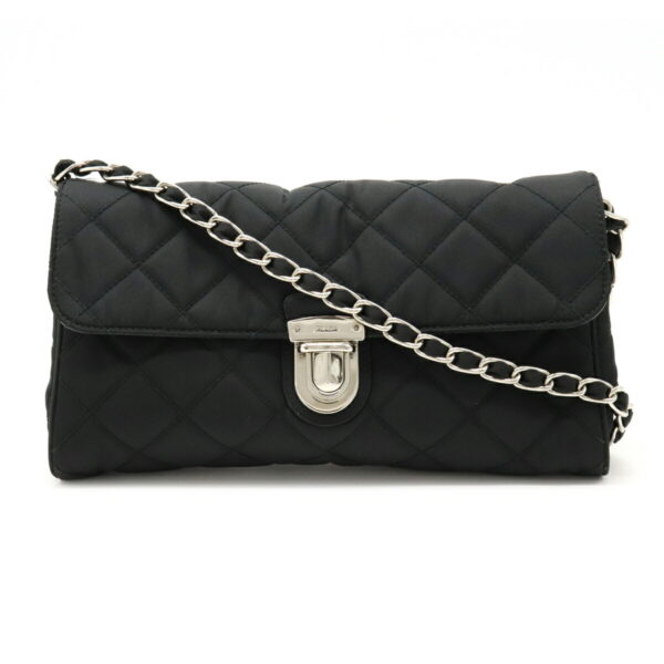 12230651 1 Prada Quilted Chain Nylon Leather 2WAY Clutch Bag Nero Black