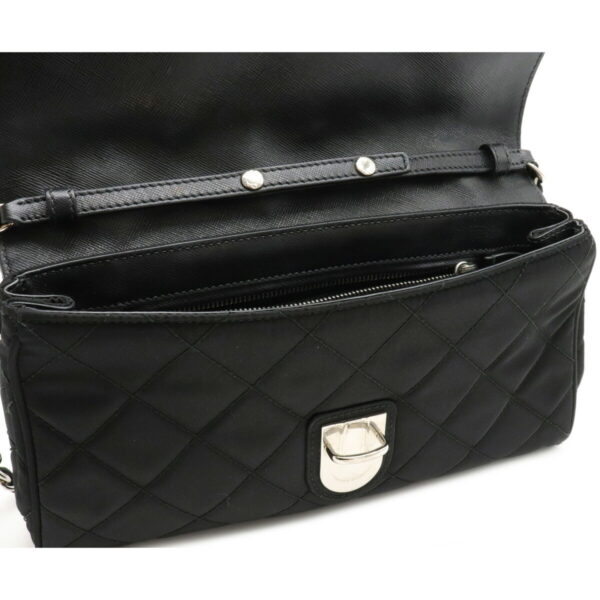 12230651 6 Prada Quilted Chain Nylon Leather 2WAY Clutch Bag Nero Black