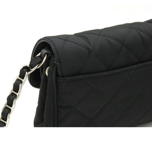 12230651 7 Prada Quilted Chain Nylon Leather 2WAY Clutch Bag Nero Black