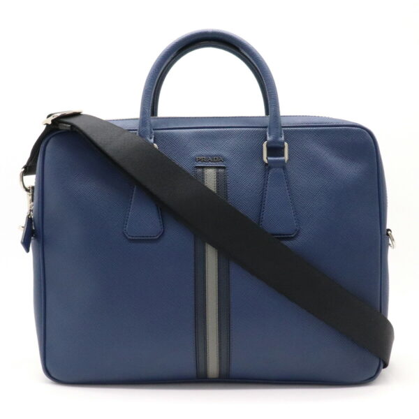 12240714 1 Prada Business Bag Briefcase Blue Gray Striped Leather