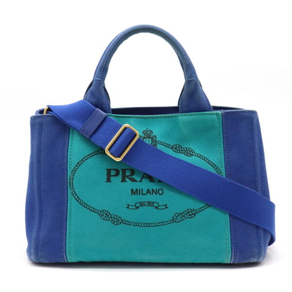 12240792 1 Prada CANAPA Tote Bag 2WAY Shoulder Bag Blue Turquoise