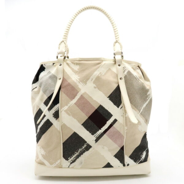 12300422 1 Burberry Plaid Paint Large Tote Bag Leather Beige