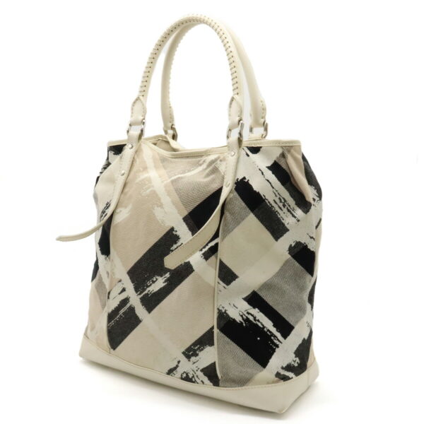 12300422 2 Burberry Plaid Paint Large Tote Bag Leather Beige