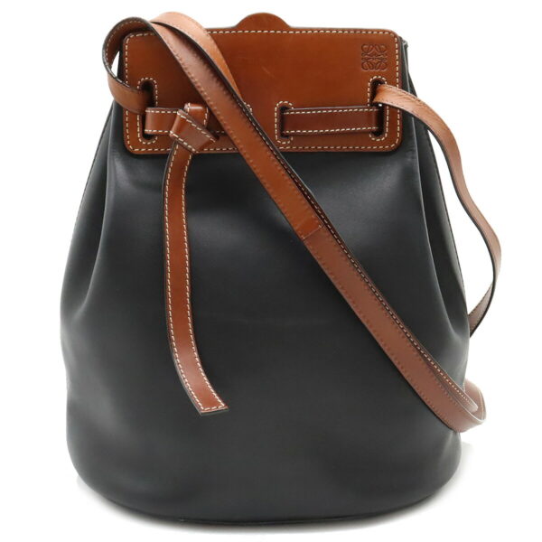 12320745 1 Loewe Lazo Shoulder Drawstring Bag Leather Black Brown