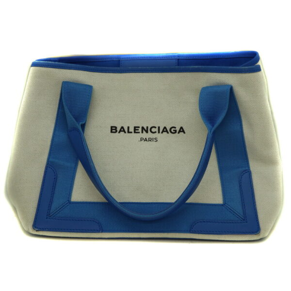 1235 1 Balenciaga Blue Cabas Handbag Canvas Leather White Blue