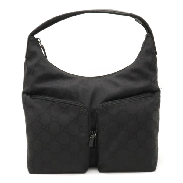 12361056 1 Gucci GG Nylon Shoulder Bag Leather Black